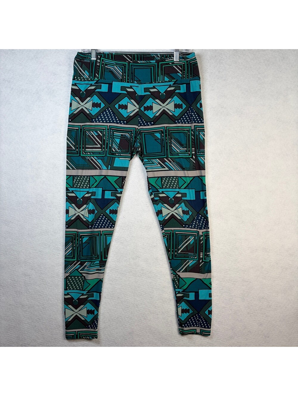 Geometric Patterned Leggings in Blue and Green